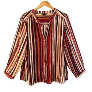 Zac & Rachel Top 3X Button Down Shirt‎ Stripes Office Career Work Boho Abstract